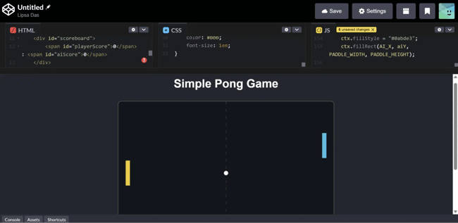 simple pong game by github copilot, codepen